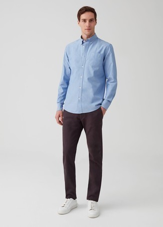 С чем носить светло-фиолетовые брюки чинос