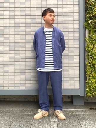 С чем носить светло-фиолетовые брюки чинос