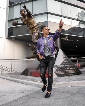 С чем носить светло-фиолетовую куртку мужчине