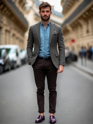 С чем носить светло-фиолетовые лоферы мужчине