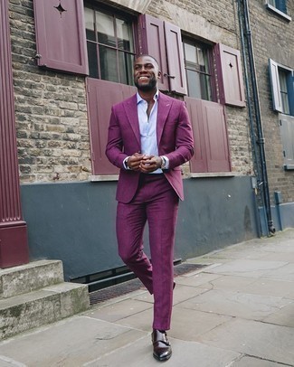 Какие монки носить с светло-фиолетовым костюмом