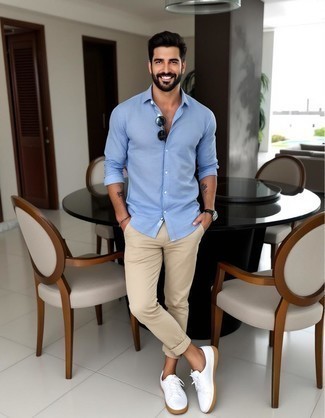 С чем носить льняную рубашку с длинным рукавом мужчине