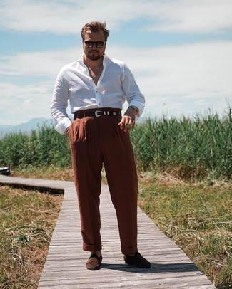 С чем носить льняную рубашку с длинным рукавом мужчине