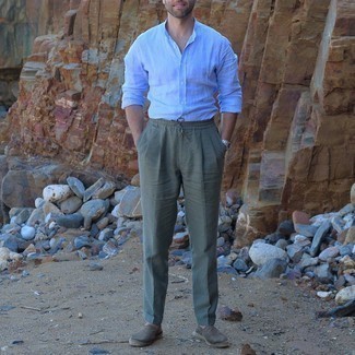 С чем носить льняную рубашку с длинным рукавом мужчине