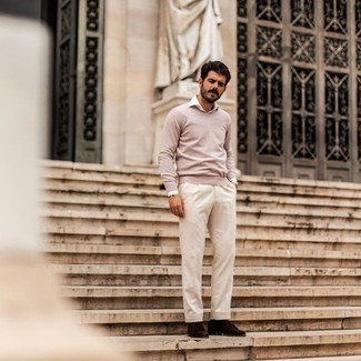 Как носить лоферы с свитером с круглым вырезом мужчине