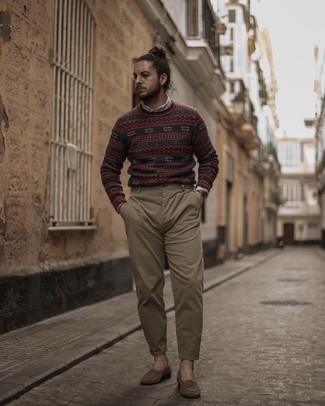 Как носить лоферы с свитером с круглым вырезом мужчине