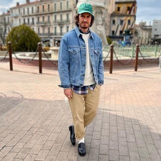 Как носить лоферы с джинсовой курткой мужчине