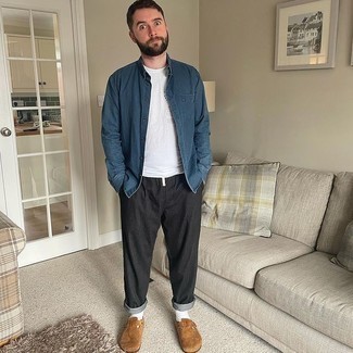 Как носить лоферы с джинсовой рубашкой мужчине