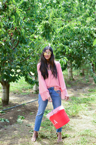 Как носить блузку с длинным рукавом с джинсами