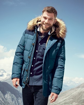 Как носить рубашку с длинным рукавом с пуховиком мужчине