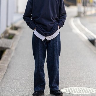 Как носить футболку с длинным рукавом с джинсами мужчине