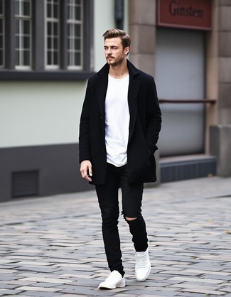 Как носить низкие кеды с длинным пальто