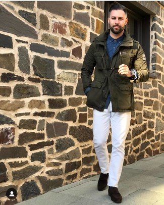 Как носить куртку в стиле милитари с лоферами мужчине