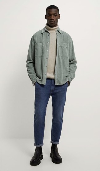 Какие джинсы носить с мятной рубашкой с длинным рукавом мужчине