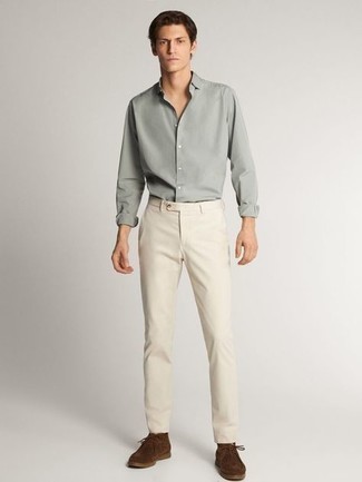 С чем носить мятную рубашку с длинным рукавом мужчине