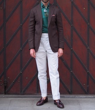 С чем носить мятный свитер с воротником поло мужчине