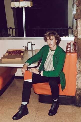 С чем носить мятную куртку-рубашку мужчине