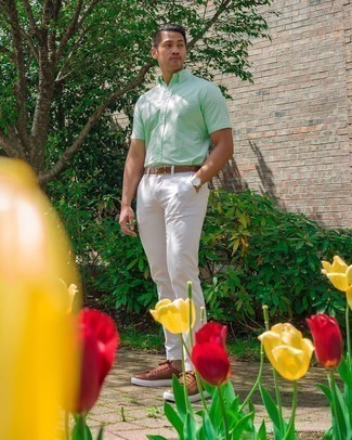 С чем носить мятную рубашку с коротким рукавом мужчине