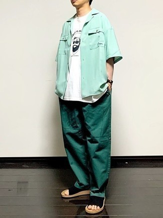 С чем носить мятную рубашку с коротким рукавом мужчине