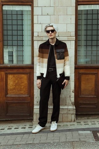 Какие низкие кеды носить с разноцветной курткой харрингтон