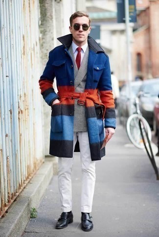 С чем носить разноцветное длинное пальто