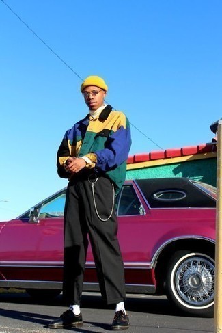 Какие туфли дерби носить с разноцветной курткой-рубашкой