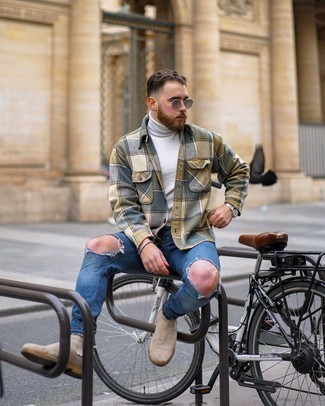 С чем носить разноцветную куртку-рубашку мужчине