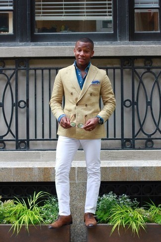 Какие брюки чинос носить с горчичным пиджаком