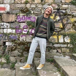 Какие бомберы носить с горчичными высокими кедами мужчине