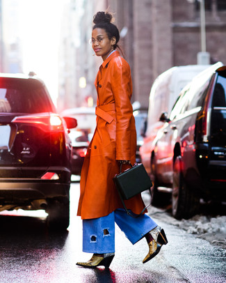 С чем носить горчичные кожаные ботинки женщине