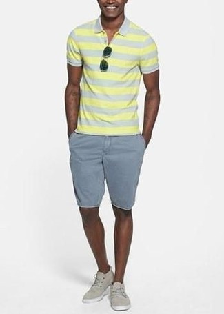 С чем носить горчичную футболку-поло мужчине