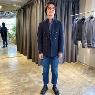 Какие броги носить с темно-сине-зеленым пиджаком