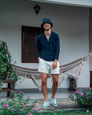 С чем носить темно-сине-зеленую панаму мужчине