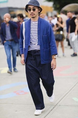 С чем носить темно-сине-зеленую панаму мужчине