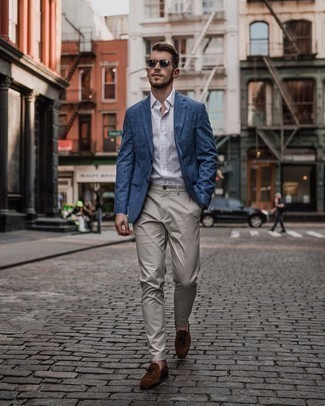 С чем носить темно-сине-зеленый пиджак в клетку мужчине