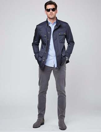 С чем носить темно-сине-зеленую куртку мужчине