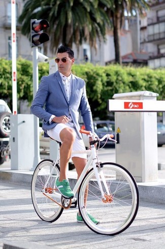 Какие шорты носить с темно-сине-красным пиджаком мужчине