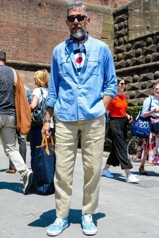 С чем носить темно-сине-белую бандану мужчине