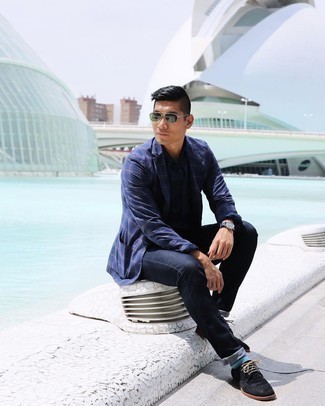 Какие броги носить с темно-сине-белым пиджаком