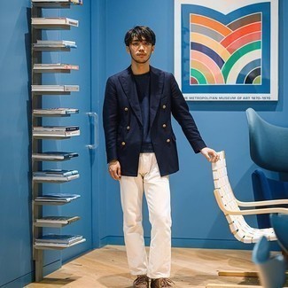 Какие туфли дерби носить с темно-сине-белым пиджаком