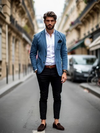 Какие лоферы носить с темно-сине-белым пиджаком мужчине