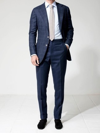 С чем носить темно-сине-белый пиджак в клетку мужчине