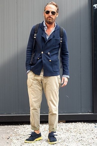 С чем носить темно-сине-белые монки