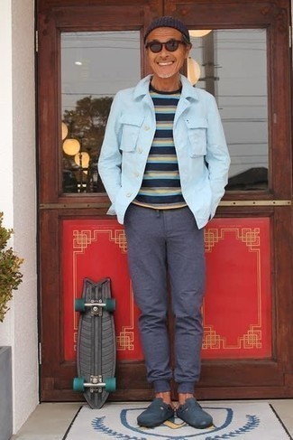 С чем носить темно-сине-белые спортивные штаны мужчине