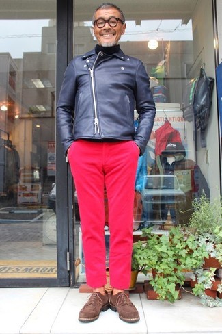 Какие туфли дерби носить с темно-синей косухой