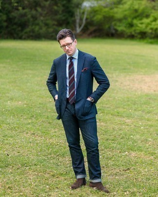 Какие ботинки челси носить с темно-синим пиджаком мужчине