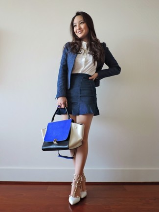 С чем носить темно-синий пиджак женщине