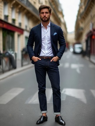 Какие оксфорды носить с темно-синим пиджаком