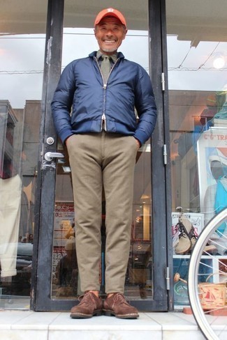 Какие туфли дерби носить с темно-синим бомбером