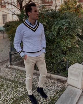 С чем носить темно-синие ботинки мужчине